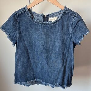 Cloth & Stone Blue Denim Frayed Top